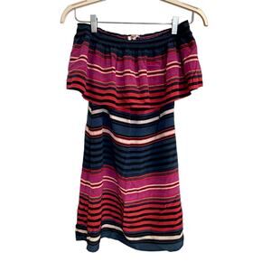 JOIE Arla Striped Off The Shoulder Silk Mini Dress Blue Red Size S $378